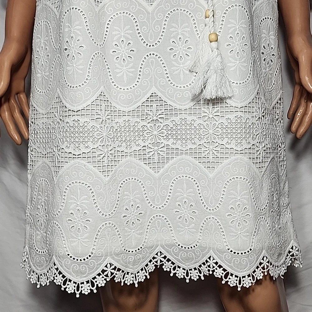 Etcetera Spring 2022 White Lace Dress 3/4 Sleeve‎ Pockets Size 2
